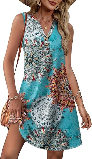 Abiti estivi da donna 2025, abbigliamento da vacanza al mare, vestiti con scollo a V, bottoni e tasche.
